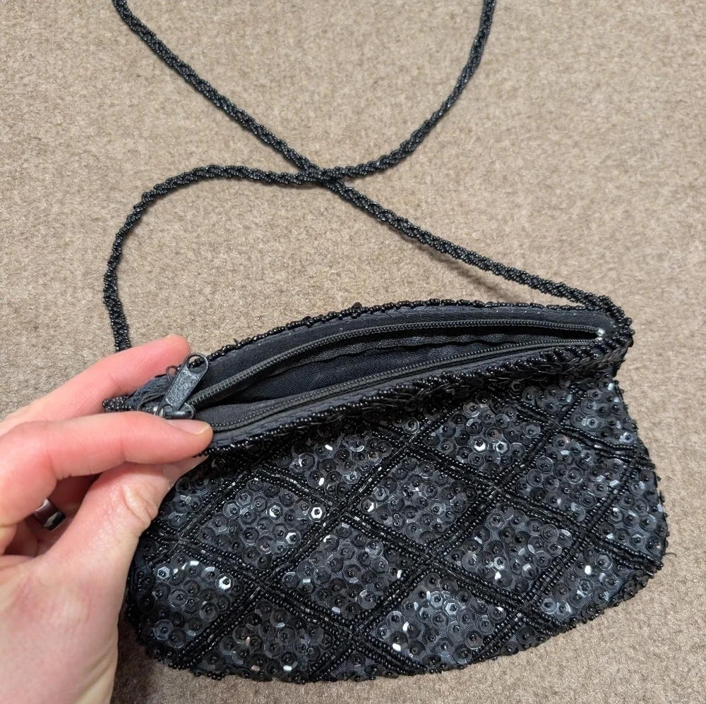 La Regale Vintage Elegant Black Sequin Women's Bag Clutch Purse